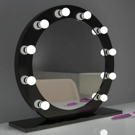 Işıklı Makyaj Aynası 70cm Siyah PVC Yuvarlak